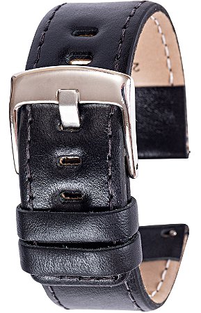 PULSEIRA DE COURO LISO PRETO TROCA RÁPIDA