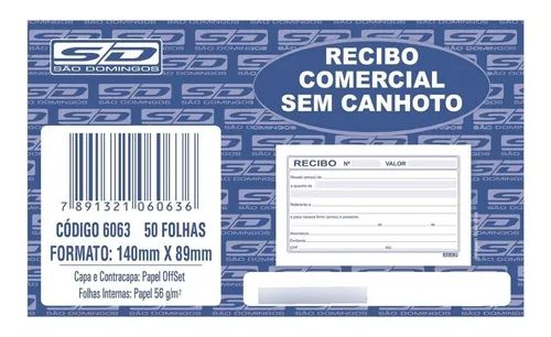 Recibo Comercial São Domingos Sem Canhoto Pct C/ 10Un 50 fls