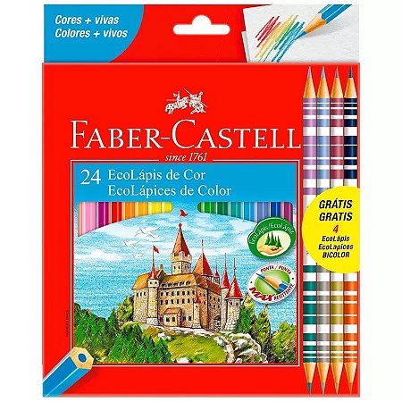 Lápis de Cor  Faber- Castell 24 Cores Mais 4 Lápis Bicolores