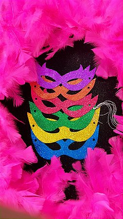 Máscara Carnaval Rosa Em Eva C/ Glitter E Elástico - 01 Unid