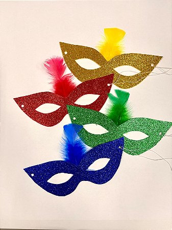 Kit 4 máscaras c/glitter e pena (EVA)