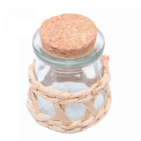 Porta Mantimento de Vidro com Fibra Natural e Tampa Rolha 100ml - Wolff