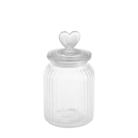 POTE DE VIDRO CORACAO 1000 ML COM TAMPA HERMETICA