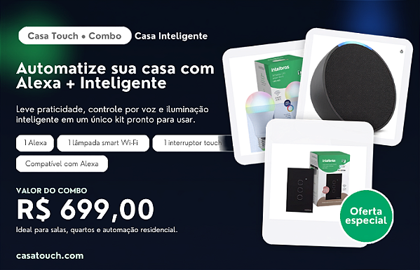 Kit Casa Inteligente: Echo Pop Alexa + Lâmpada Smart Wi-Fi + Interruptor Touch