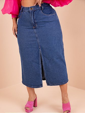 Saia Jeans Midi Plus Size