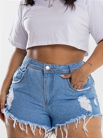 Short Jeans Plus Size Lavagem Clara