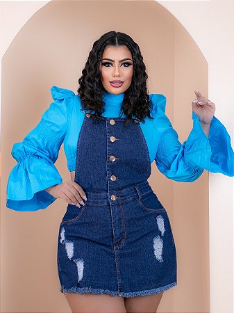Macaquinho Short Saia Jeans Plus Size