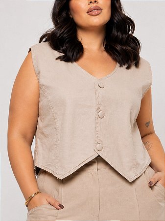 Cropped Colete Jeans Plus Size