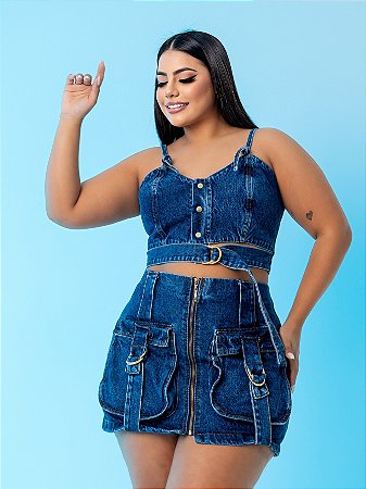 Conjunto Jeans Cargo Plus Size
