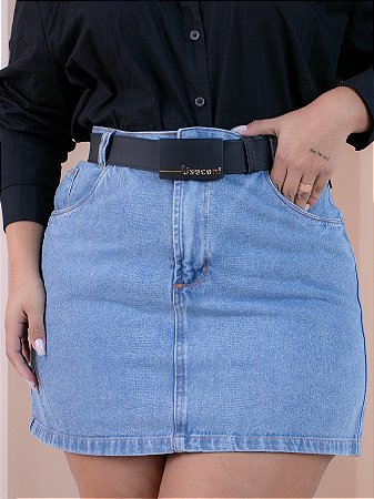 Saia Jeans Plus Size Lisa Com Cinto Preto