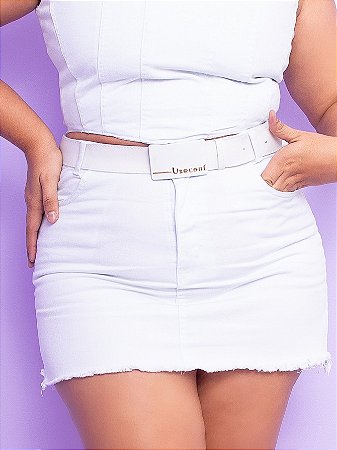 Saia Jeans Branca Plus Size Com Cinto