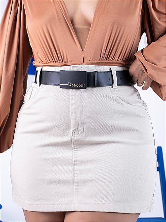 Saia Jeans Plus Size Bege Com Cinto