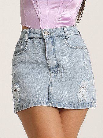 Saia Jeans Curta Barra Feita