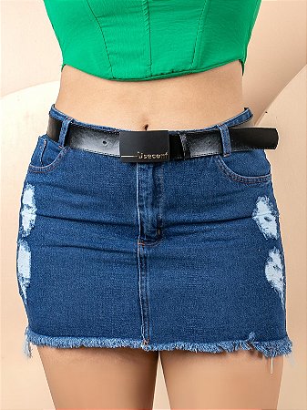 Saia Jeans Plus Size Com Cinto Preto