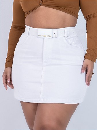 Saia Jeans Plus Size Branca Com Cinto