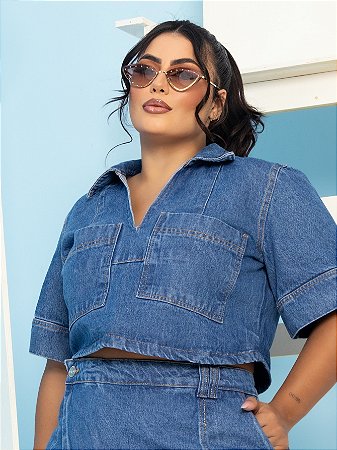 Cropped Jeans Plus Size Manga Curta
