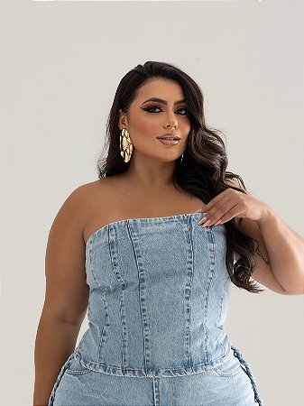 Cropped Jeans Plus Size Lavagem Clara