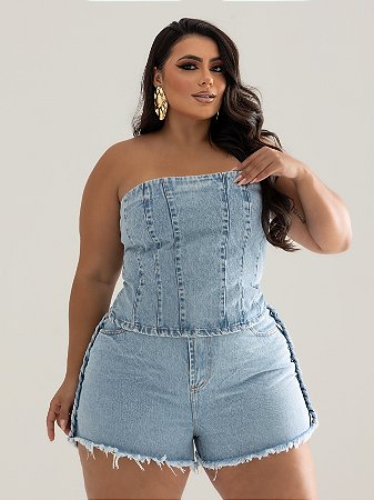 Conjunto Plus Short e Corset Jeans