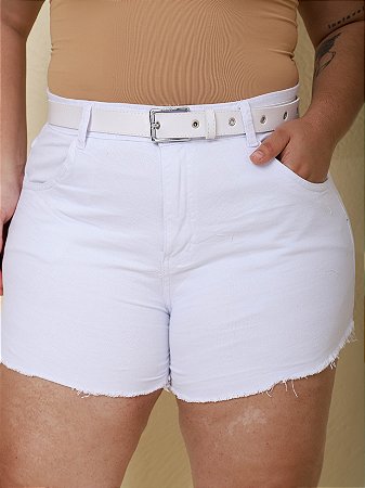 Short Jeans Branco Plus Size Com Cinto