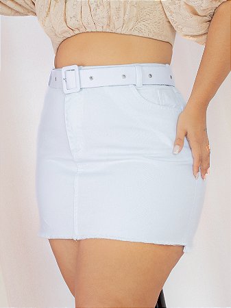 Saia Jeans Plus Branca Com Cinto