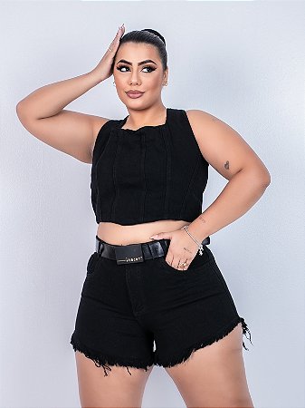 Conjunto Jeans Plus Preto Cinto
