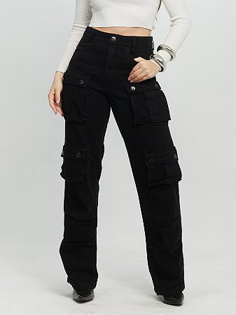 Calça Jeans Cargo Wide Leg