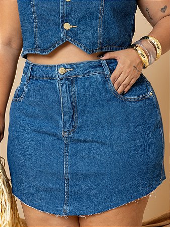 Saia Jeans Plus Size Lavagem Escura Básica