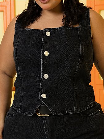 Cropped Jeans Plus Size Botões Frontais