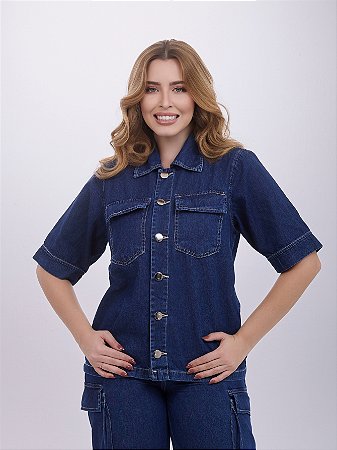 Jaqueta Jeans Camisão Manga Curta