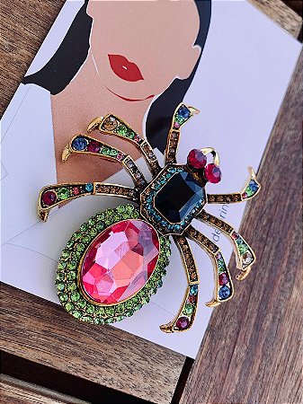Broche Aranha Glam Rosa