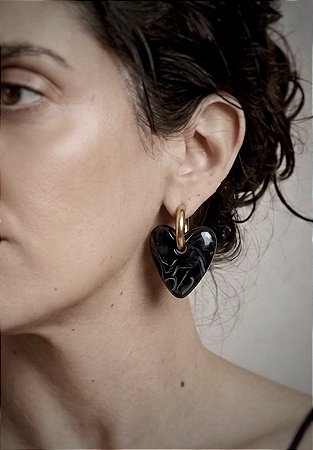 Brinco Argola Coração Preto