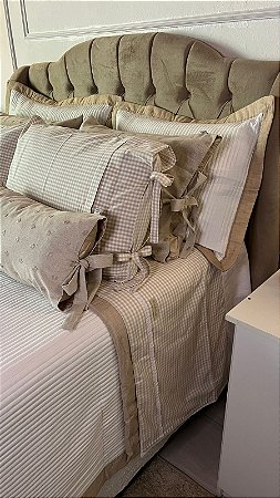 Jogo de Lençol Xadrez 230 Fios – 100% Algodão com Virol em Linho (Queen)