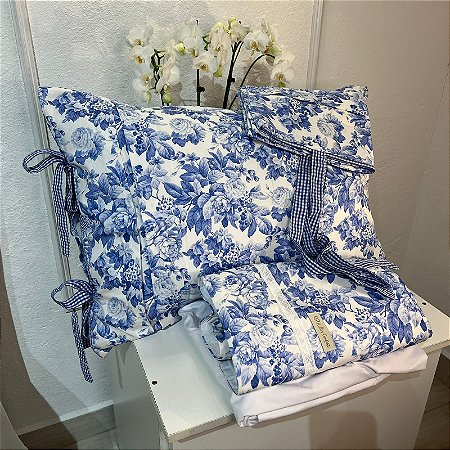 Jogo de Lençol Floral 230 Fios – 100% Algodão com Laços Xadrez (Casal)
