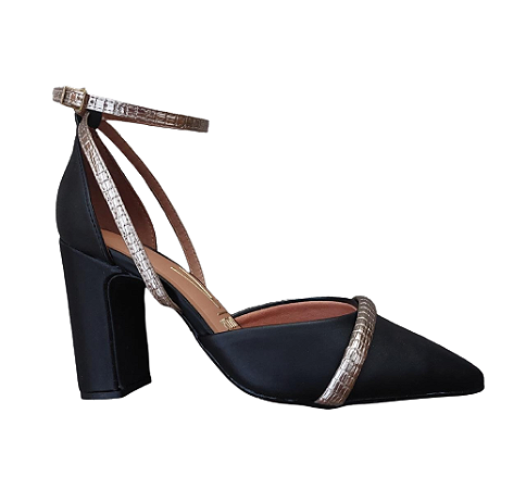 Sapato vizzano preto com cheap dourado