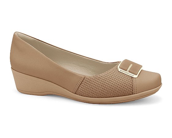 Sapato Conforto Anabela Feminino Comfortflex Caqui