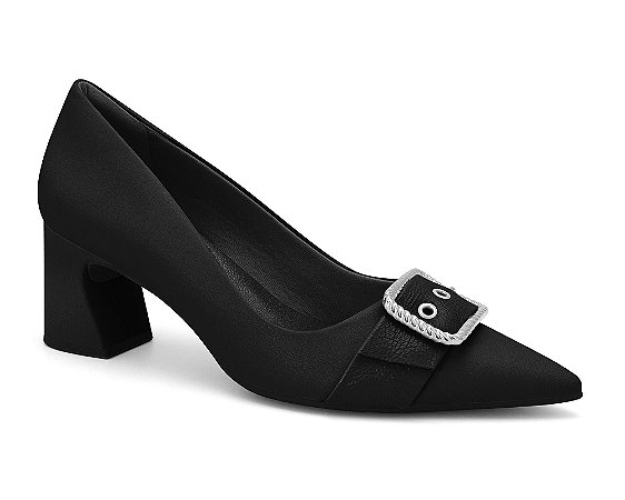 Sapato Scarpin Salto Bloco Ramarim Bico Fino Preto