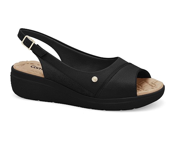 Sandalia Comfortflex Slingback Anabela Preta