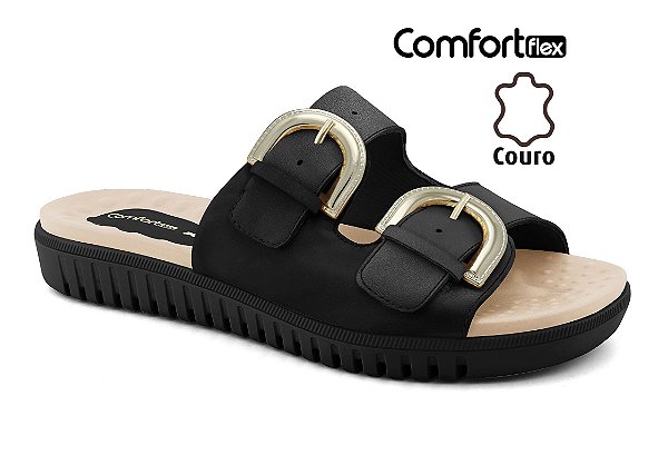 Chinelo Comfortflex Birken Preto Couro