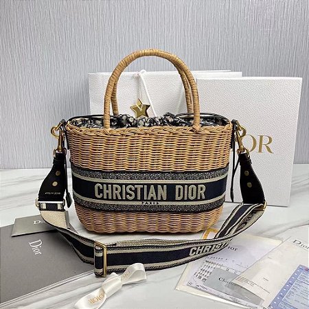 Bolsa Christian Dior Wicker Basket Oblique Canvas Palha