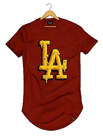 Camiseta Longline Algodão LA Los Angels Destroyed Orange Ref 453