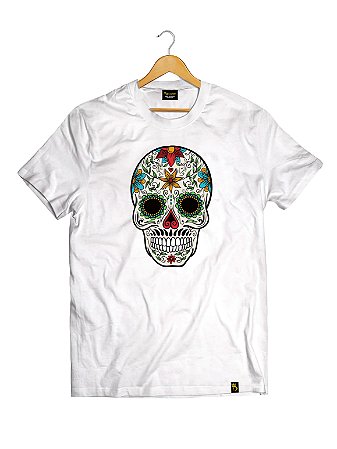Camiseta Tradicional Algodão Caveira Mexicana White Ref 313
