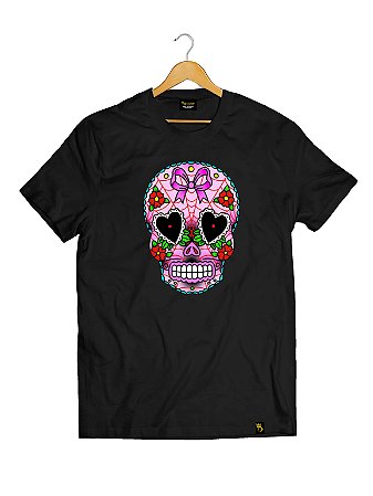 Camiseta Tradicional Algodão Caveira Mexicana Pink Ref 314
