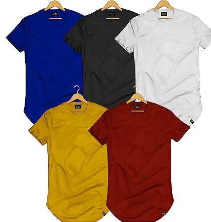 Kit 5 Camisa Camiseta Masculina Longline Lisa Premium Algodão LK04