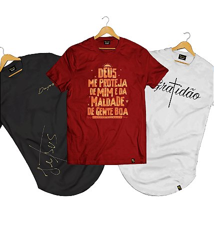 Kit 3 Camisa Camiseta Masculina Longline E Tradicional Algodão Gospel LK16