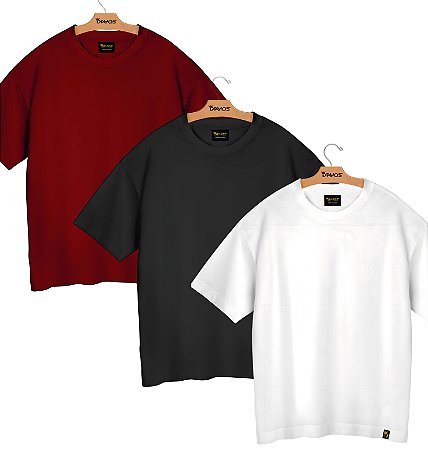 Kit 3 Camisa Camiseta Masculina Oversized Algodão StreetWear Lisa Sem Espampa LK17