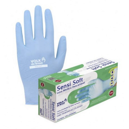 Luva Nitrilica Descartável Sensi Soft Azul - Volk (100 unidades) | CA - 46249