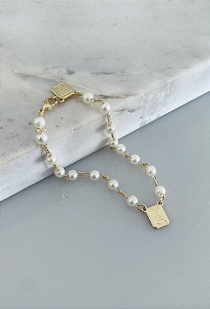 Pulseira Pai Nosso com pérola em banho de ouro PL00002