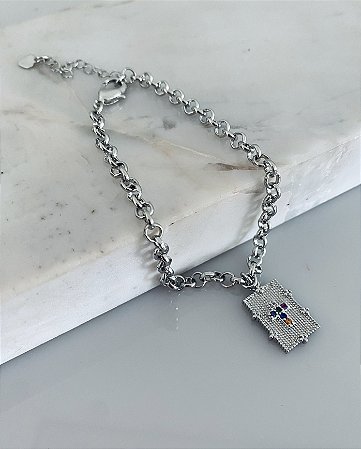 Pulseira de elo portugues com pingente de cruz banhado a rôdio PL00005