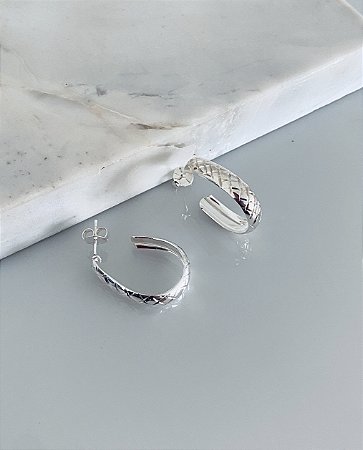Brinco de argola diamantado em banho de prata BR 00013