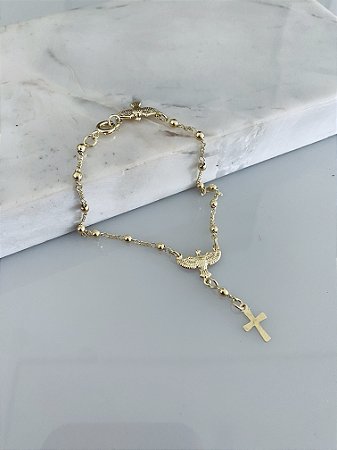 Pulseira terço com Espírito Santo banhado ouro 18k PL00017